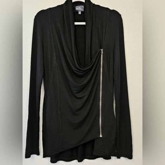Market & Spruce Sweaters - Market & Spruce Black Side Zipper Ling Sleeve Moto Style Cardigan Sweater Sz XS